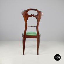 将图片加载到图库查看器,Chair in decorated wood and green fabric, early 1800s