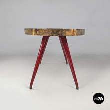 Load image into Gallery viewer, Dining table in parchment and red lacquered wood, 1970s