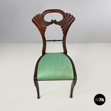 将图片加载到图库查看器,Chair in decorated wood and green fabric, early 1800s