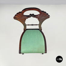 将图片加载到图库查看器,Chair in decorated wood and green fabric, early 1800s