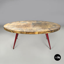 Load image into Gallery viewer, Dining table in parchment and red lacquered wood, 1970s