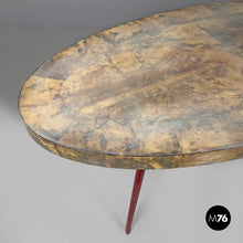 Load image into Gallery viewer, Dining table in parchment and red lacquered wood, 1970s