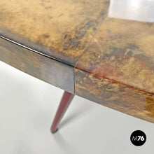 Load image into Gallery viewer, Dining table in parchment and red lacquered wood, 1970s
