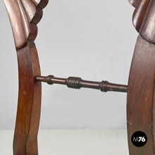将图片加载到图库查看器,Chair in decorated wood and green fabric, early 1800s