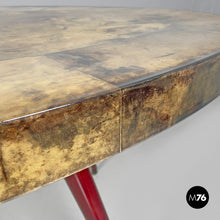 Load image into Gallery viewer, Dining table in parchment and red lacquered wood, 1970s