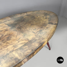 Load image into Gallery viewer, Dining table in parchment and red lacquered wood, 1970s