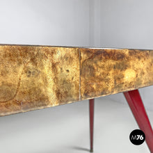 Load image into Gallery viewer, Dining table in parchment and red lacquered wood, 1970s