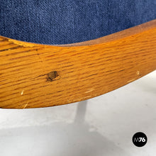 画像をギャラリービューアに読み込む, Wood and blue fabric armchairs, 1950s
