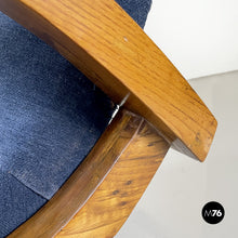 画像をギャラリービューアに読み込む, Wood and blue fabric armchairs, 1950s