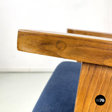 画像をギャラリービューアに読み込む, Wood and blue fabric armchairs, 1950s