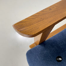 画像をギャラリービューアに読み込む, Wood and blue fabric armchairs, 1950s