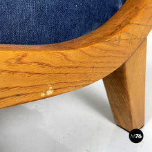 画像をギャラリービューアに読み込む, Wood and blue fabric armchairs, 1950s