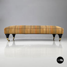 画像をギャラリービューアに読み込む, Pouf on wheels with orange and yellow striped fabric, 1970s