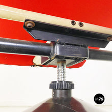 Load image into Gallery viewer, Metal, wood and red fabric adjusting height armchair with armrests, 1980s