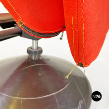 Load image into Gallery viewer, Metal, wood and red fabric adjusting height armchair with armrests, 1980s