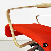 Load image into Gallery viewer, Metal, wood and red fabric adjusting height armchair with armrests, 1980s