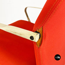 Load image into Gallery viewer, Metal, wood and red fabric adjusting height armchair with armrests, 1980s