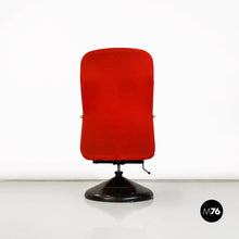 Load image into Gallery viewer, Metal, wood and red fabric adjusting height armchair with armrests, 1980s