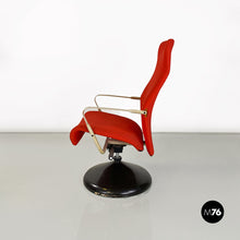 Load image into Gallery viewer, Metal, wood and red fabric adjusting height armchair with armrests, 1980s