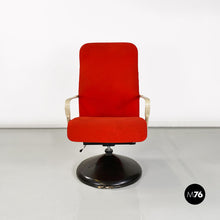 Load image into Gallery viewer, Metal, wood and red fabric adjusting height armchair with armrests, 1980s