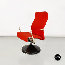 Load image into Gallery viewer, Metal, wood and red fabric adjusting height armchair with armrests, 1980s