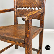 画像をギャラリービューアに読み込む, Italian, carved wood high back chair with armrests, 1800s