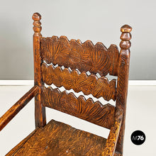 画像をギャラリービューアに読み込む, Italian, carved wood high back chair with armrests, 1800s