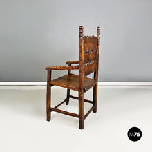 画像をギャラリービューアに読み込む, Italian, carved wood high back chair with armrests, 1800s