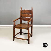画像をギャラリービューアに読み込む, Italian, carved wood high back chair with armrests, 1800s