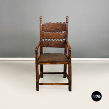画像をギャラリービューアに読み込む, Italian, carved wood high back chair with armrests, 1800s