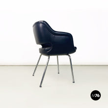 将图片加载到图库查看器,Black faux leather and steel armchair by Cassina, 1960s