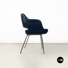 将图片加载到图库查看器,Black faux leather and steel armchair by Cassina, 1960s