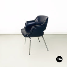 将图片加载到图库查看器,Black faux leather and steel armchair by Cassina, 1960s