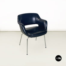 将图片加载到图库查看器,Black faux leather and steel armchair by Cassina, 1960s