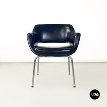 将图片加载到图库查看器,Black faux leather and steel armchair by Cassina, 1960s
