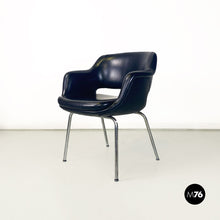 将图片加载到图库查看器,Black faux leather and steel armchair by Cassina, 1960s