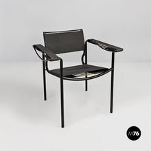 将图片加载到图库查看器,Black leather and metal Spaghetti armchair by Giandomenico Belotti for Alias, 1980s