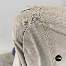 画像をギャラリービューアに読み込む, Grey and blue fabric and white wood armchairs, 1980s