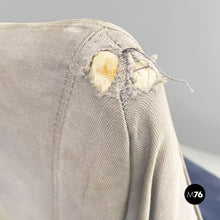 画像をギャラリービューアに読み込む, Grey and blue fabric and white wood armchairs, 1980s