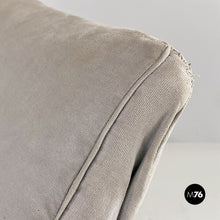 画像をギャラリービューアに読み込む, Grey and blue fabric and white wood armchairs, 1980s