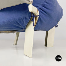 画像をギャラリービューアに読み込む, Grey and blue fabric and white wood armchairs, 1980s