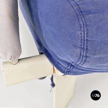 画像をギャラリービューアに読み込む, Grey and blue fabric and white wood armchairs, 1980s