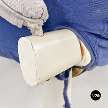 画像をギャラリービューアに読み込む, Grey and blue fabric and white wood armchairs, 1980s