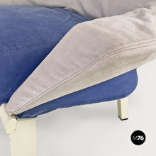 画像をギャラリービューアに読み込む, Grey and blue fabric and white wood armchairs, 1980s