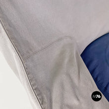 画像をギャラリービューアに読み込む, Grey and blue fabric and white wood armchairs, 1980s