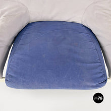 画像をギャラリービューアに読み込む, Grey and blue fabric and white wood armchairs, 1980s