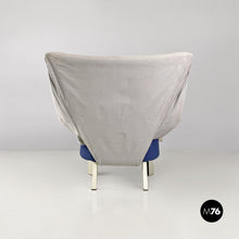 画像をギャラリービューアに読み込む, Grey and blue fabric and white wood armchairs, 1980s