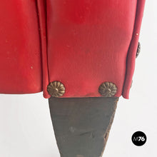 Load image into Gallery viewer, Red leather armchairs with armrests and wooden legs, 1940s