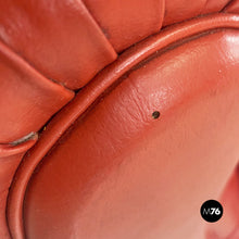 Load image into Gallery viewer, Red leather armchairs with armrests and wooden legs, 1940s