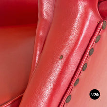 Load image into Gallery viewer, Red leather armchairs with armrests and wooden legs, 1940s